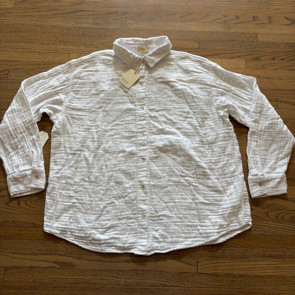 DONNI White Cotton Gauze Button Down Shirt Medium Long Sleeve Made in USA NWT
